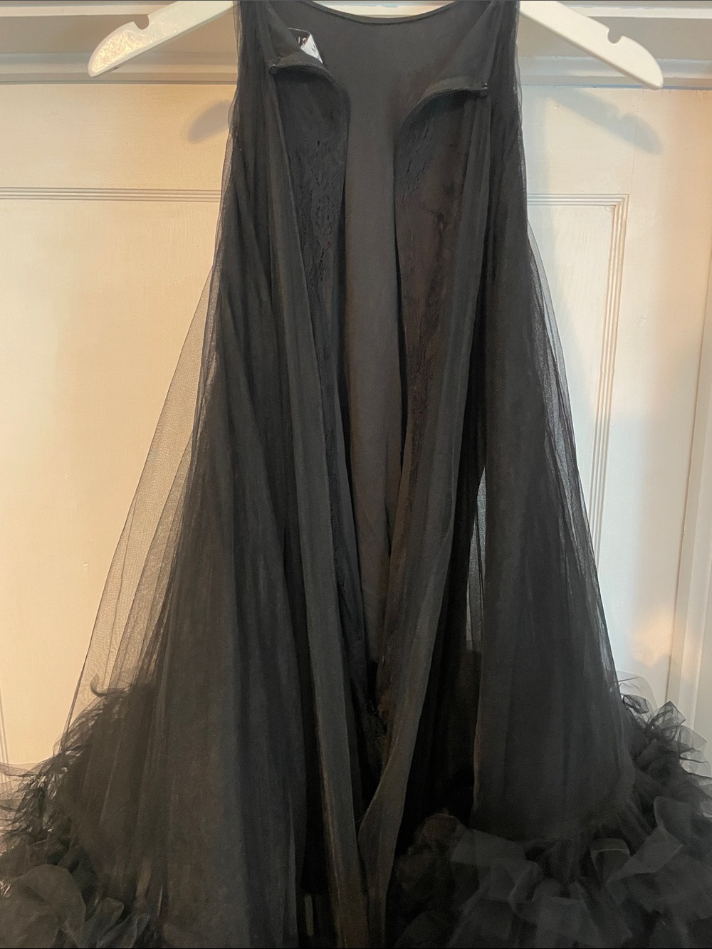 New Mac Duggal Tulle High Neck Sleeveless Ruffled Hem Hi Lo Gown - Picture 8 of 12
